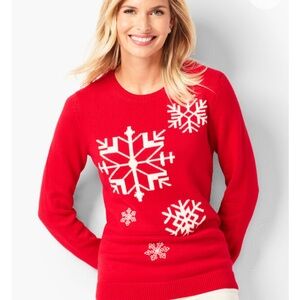Talbots Red Snowflake Crew Neck Sweater
